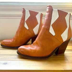 Opening Ceremony Tan and White Heeled Boots